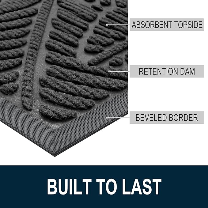 Colorxy Waterproof Doormat, Sturdy Natural Rubber Front Indoor Mat, Non Slip Low Profile Outdoor Door Mat, Stain and Fade Resistant Floor Mats, Easy Clean Patio Entry Mat, 47''x24'', Light Grey