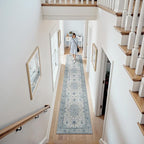 Area Rugs 3'x12' Runner Rug Non Slip Washable for Kitchen Hallway Bedroom Beside Laundry Room Bathroom Rug, Floor Carpet, Light Blue Navy Beige Gray White
