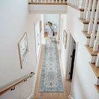 RELEANY Washable Area Rug, Runner 2'x10', Blue/White/Gray