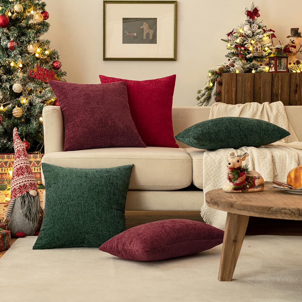 MIULEE Soft Chenille Throw Pillow Covers Red 18x18 Inch Pack of 2