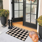 Front Door Mat Outside Entrance - 2x3 Black Tan Non-Slip Washable Doormat Indoor Outdoor Mat Entry Rug Geometric Diamond Small Throw Rugs for Entryway Kitchen Front Porch Decor
