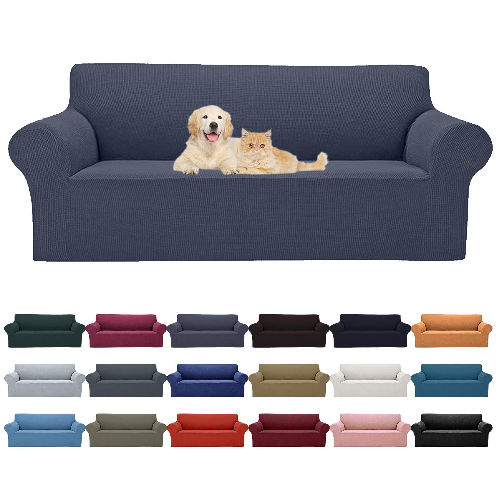 Cupuamon 2026 New Stretch Sofa Slipcovers Couch Cover for 3 Cushion Furniture Protector Sofa Covers with Elastic Bottom Jacquard Fabric Small Checks for Pets, Kids -Sofa, Charcoal