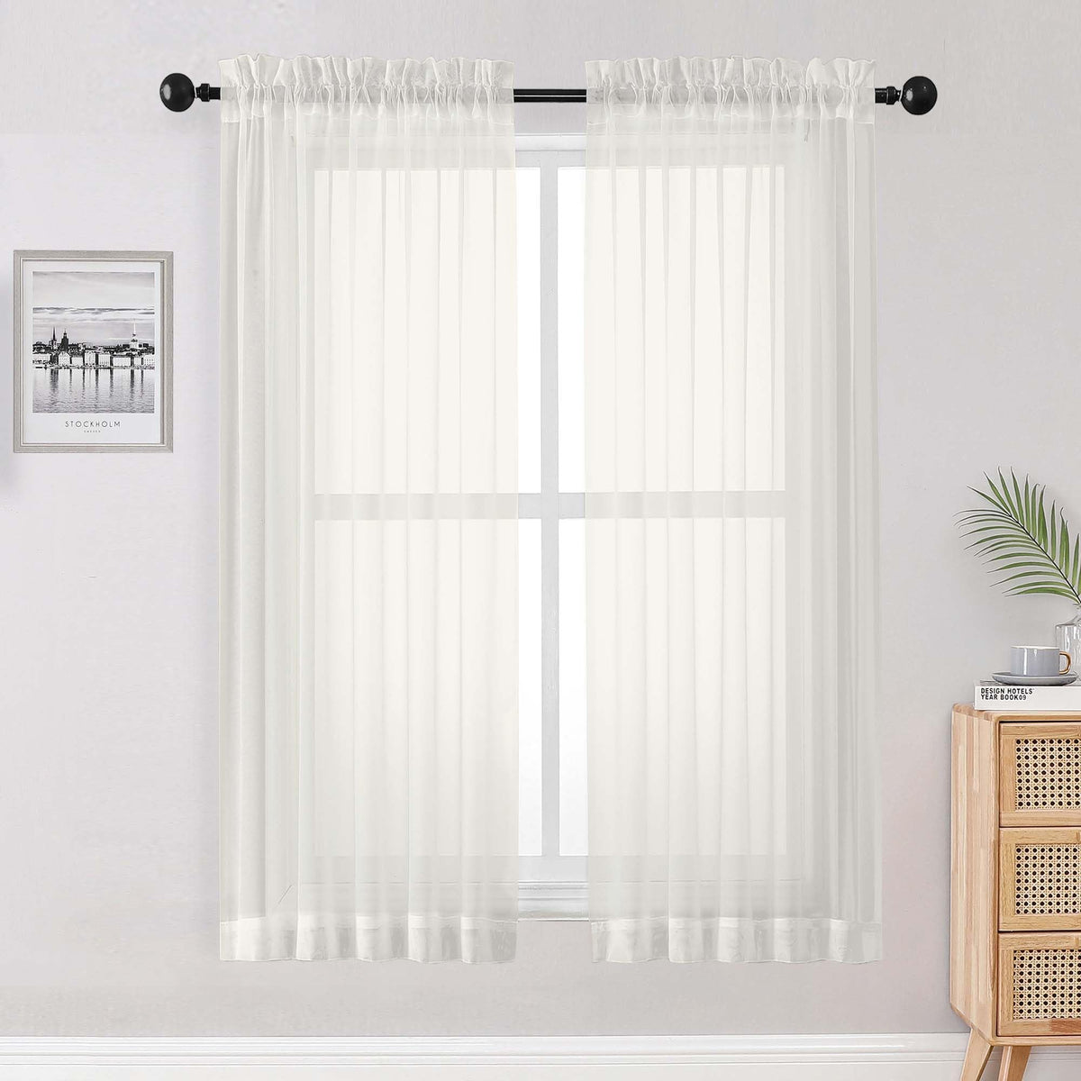OWENIE White Sheer Curtains 63 Inch Long 2 Panels for Living Room 59" Wide