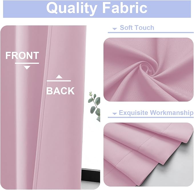 Simplebrand Ava Pink Short Blackout Curtains for Bedroom 54 Inches Long 2 Panels Set, Solid Thermal Insulated, Energy Saving Window Treatment Curtains Blackout Drapes, W40 x L54 Inch, Pink