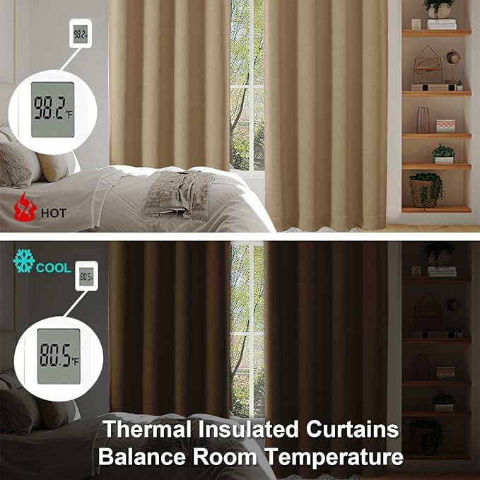 Simplebrand Ava Taupe Blackout Curtains for Bedroom 63 Inch Length 2 Panels Set, Solid Thermal Insulated Energy Saving Rod Pocket Window Treatment Curtains Blackout Drapes, W40 x L63 Inch, Taupe
