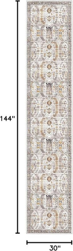 Madane Hallway Runner Rug 2'6''x12' Kitchen Runner, Non Slip Vintage Runners for Hallways Washable Kitchen Rugs Soft Low Pile 2.5x12 ft Rug Runner for Laundry Room, Entryway and Bedroom, Brown/Gold