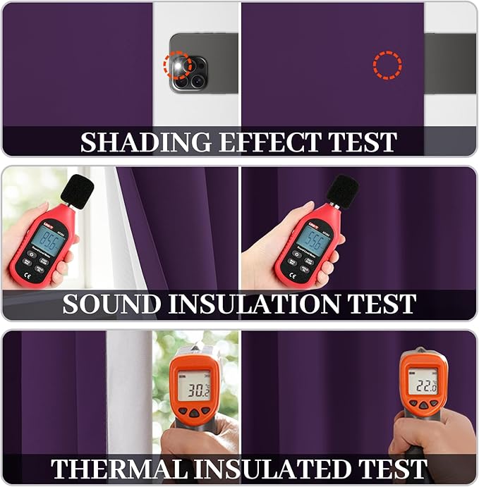 Yakamok 100% Blackout Curtains 52x96 inch Long Purple Window Drapes-Bedroom
