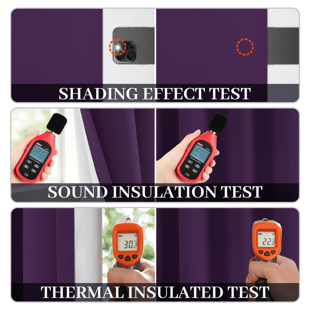 Yakamok 100% Blackout Curtains 38x84 inch Long Purple Window Drapes-Bedroom