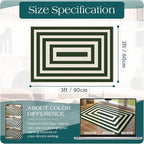 Front Door Mat Outside Entrance - 2x3 Green White Non-Slip Washable Doormat Indoor Outdoor Entrance Geometric Bordered Rug Small Throw Rugs for Entryway Bedroom Kitchen Front Porch Decor
