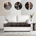 Leather Look Couch Cushion Covers Sofa Seat Slipcovers Sets Couches Furniture Protector for Sectional Armchair Loveseat Pets Kids Stretch Spandex Fabric (1 T-Cushion loveseat, Brown)