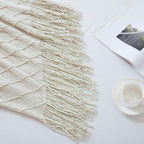 BOURINA Beige Throw Blanket 60x80 Inch Boho Knitted Soft Throw Sofa Blanket