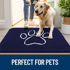 OLANLY Dog Door Mat for Muddy Paws 36x24, Paw Print Design, Absorbs Moisture and Dirt, Absorbent Non-Slip Washable Doormat, Quick Dry Chenille Mud Mat for Dogs, Entry Indoor Entryway Carpet, Navy Blue