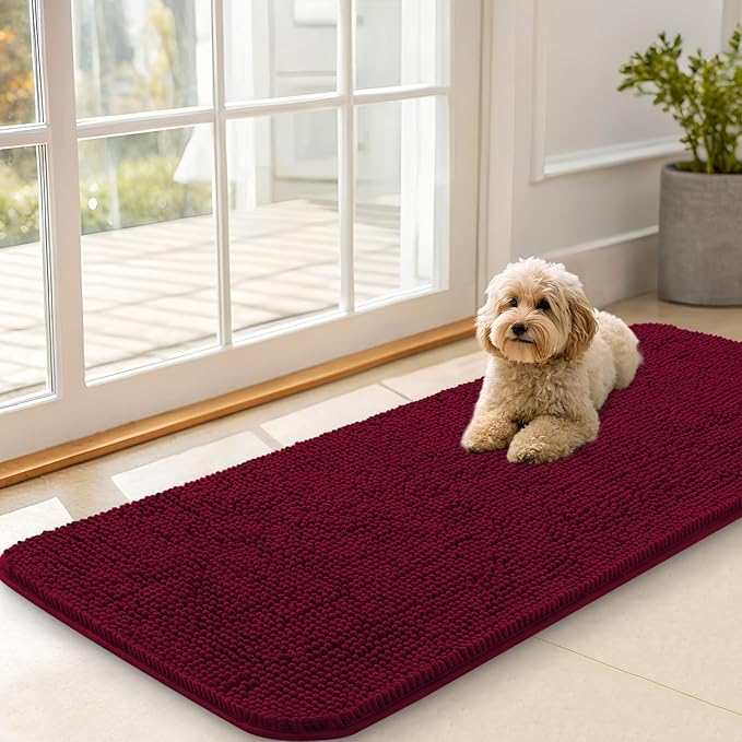 OLANLY Dog Door Mat for Muddy Paws 47x20, Super Absorbent Chenille Mud Mat