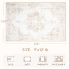 Area Rug 9x12 Vintage Rugs: Large Washable Living Room Rug Retro Medallion Distressed Soft Low Pile Non-Slip Rugs Indoor Floor Carpet for Bedroom Dining Table Office (Beige,9'x12')