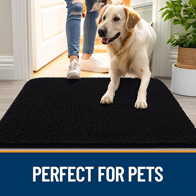 OLANLY Dog Door Mat for Muddy Paws 47x32, Super Absorbent Chenille Mud Mat
