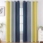 Estelar Textiler Navy Blue and Yellow Gradient Blackout Curtains for Bedroom, Thermal Insulated Ombre Blackout Drapes, Full Room Darkening Energy Saving Curtains for Living Room,52Wx84L,2 Panels
