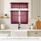 Burgundy Valances for Windows 14 inch Length 2 Panels Set, Small Voile Sheer Curtains for Bathroom, Soft Fabric Lightweight Light Filtering Kitchen Curtains, Dual Rod Pocket, 2x42Wx14L Inches