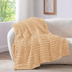 BEDELITE Twin Blanket for Couch & Bed, 300GSM Soft & Warm Fleece Blanket, Decorative and Giftable Striped Blush Sand Blankets for Women, Men, 60"x80"