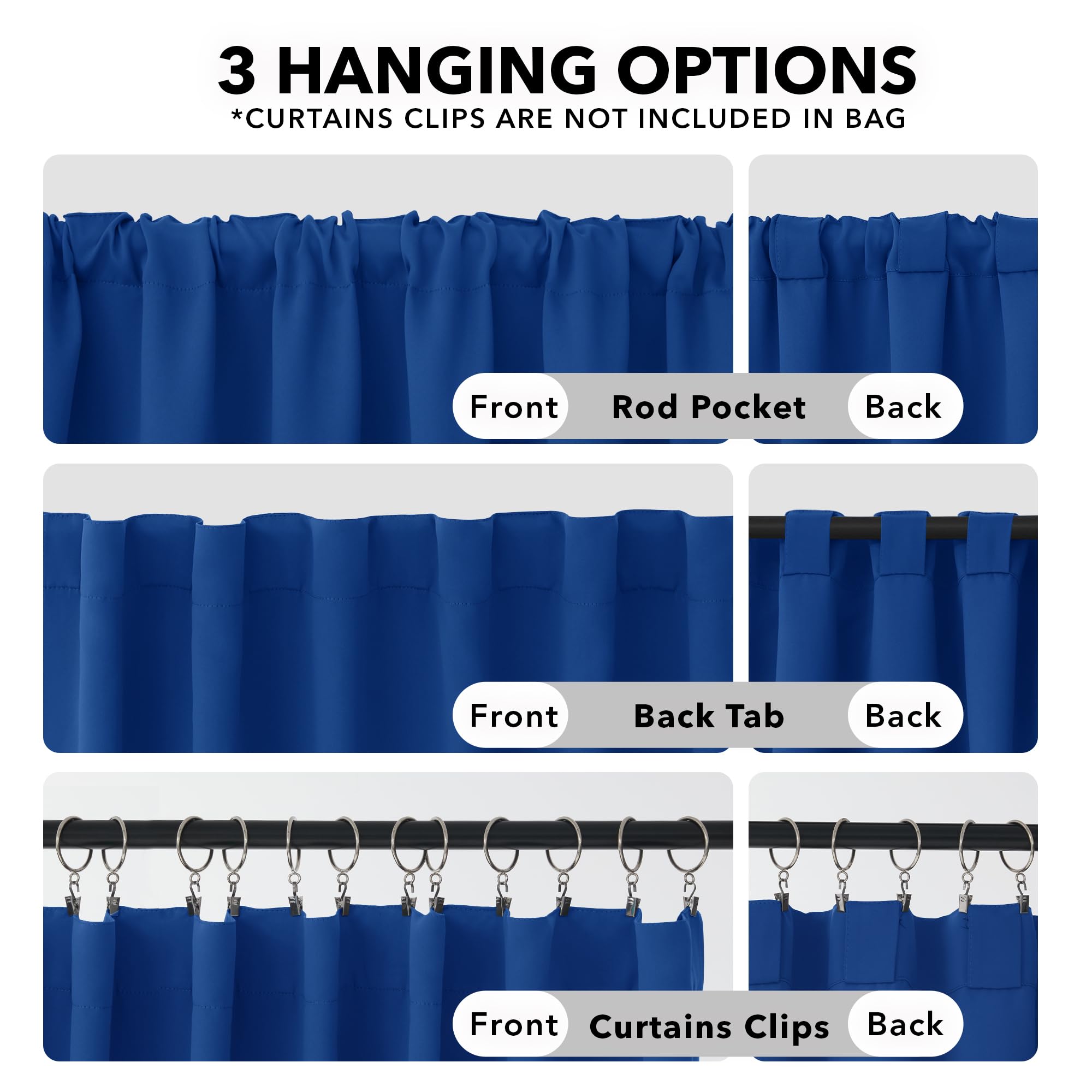 Deconovo Rod Pocket and Back Tab Blackout Curtains for Bedroom Solid Room Darkening Curtains 42Wx63L Inch Royal Blue 2 Panels