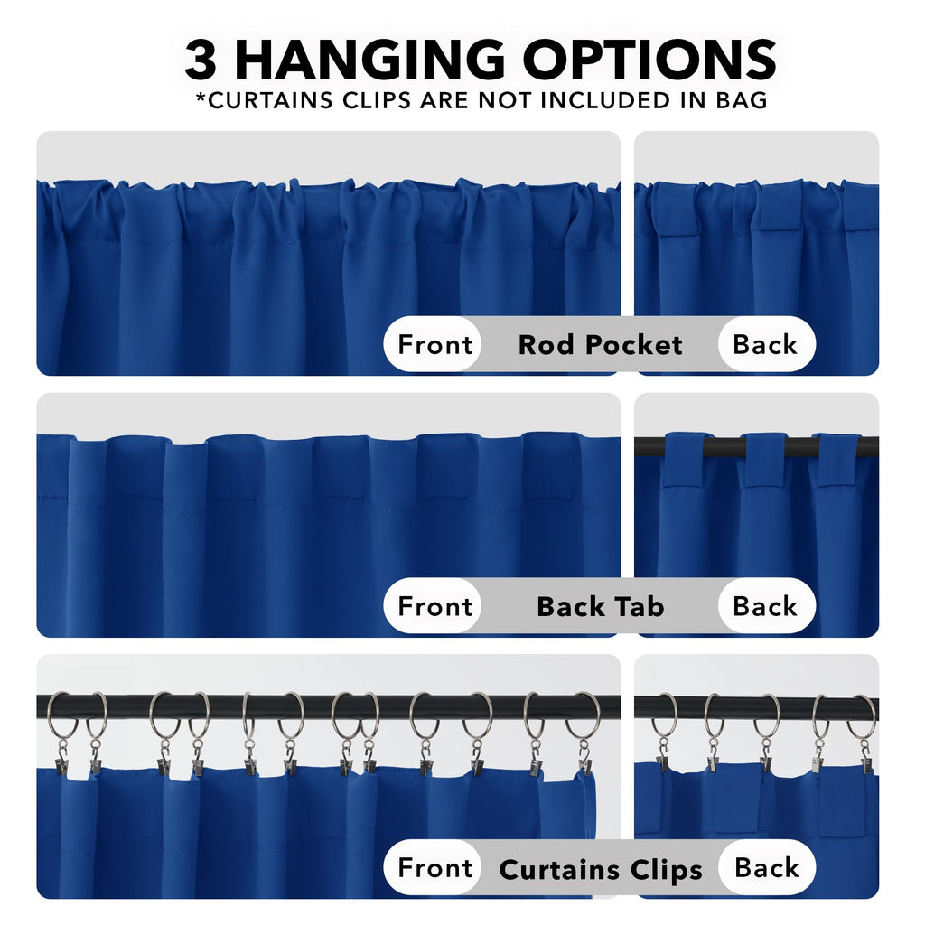 Deconovo Rod Pocket and Back Tab Blackout Curtains for Bedroom Solid Room Darkening Curtains 42Wx63L Inch Royal Blue 2 Panels