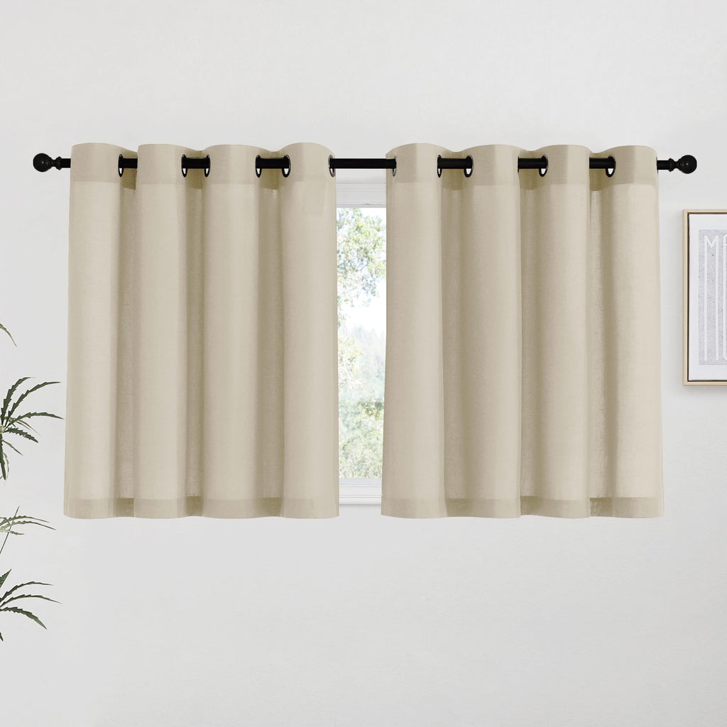 NICETOWN Angora Linen Kitchen Curtains 36 inch Length, Decorative Thick Flax Small Window Treatments Privacy Assured with Light Filtering for Bedroom/Bathroom, W55 x L36, 2 Panels