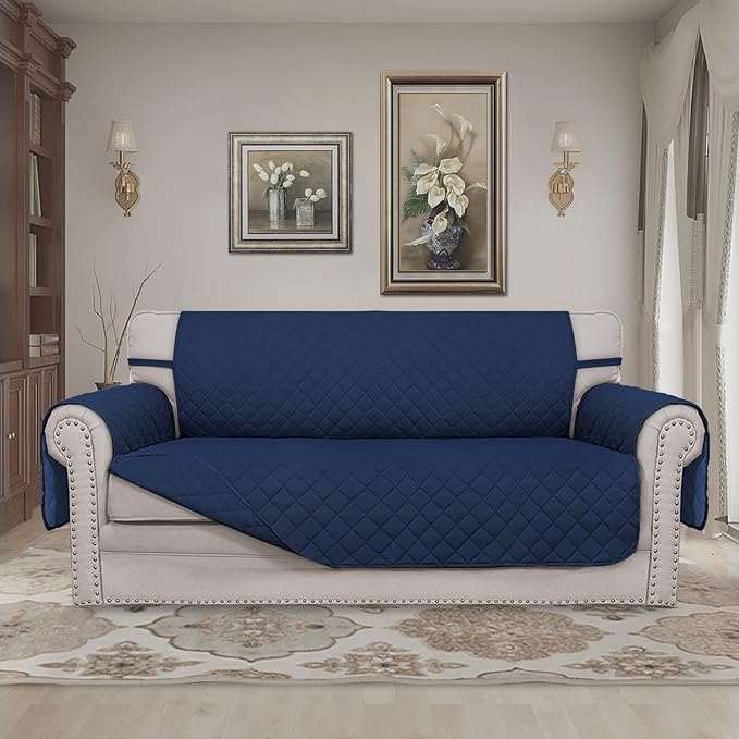 Easy-Going Reversible Couch Cover, 2 Cushion Sofa, Navy/Navy