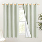 NICETOWN Sage Green 100% Blackout Short Curtains 68 inches Lenghth Burg for Kitchen, 2 Panels, Burlap Linen Drapes with Thermal Insulated White Liner, Keeping Out Cold Air and Heat Panels