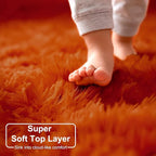 Amdrebio Burnt Orange Round Circle Rug 4Ft for Bedroom Living Room Decor Aesthetic, Fluffy Furry Fuzzy Shaggy Area Rugs for Kids Room, Small Plush Shag Dark Orange Carpet for Nursery Dorm Classroom