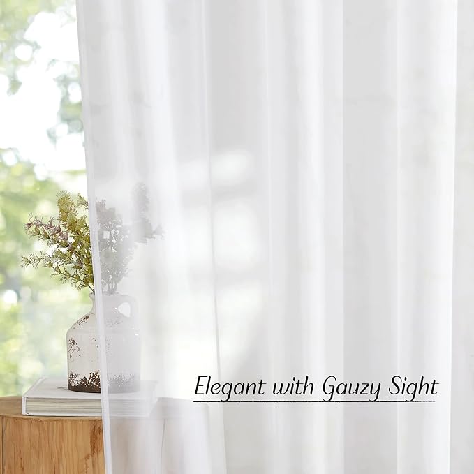 NICETOWN White Sheer Curtains for Living Room 90 inches Long - Grommet Light Filtering Voile Sheer Doorway Drapes Lightweight & Breathable Window Treatments for Bedroom, W42 x L90, 2 Panels