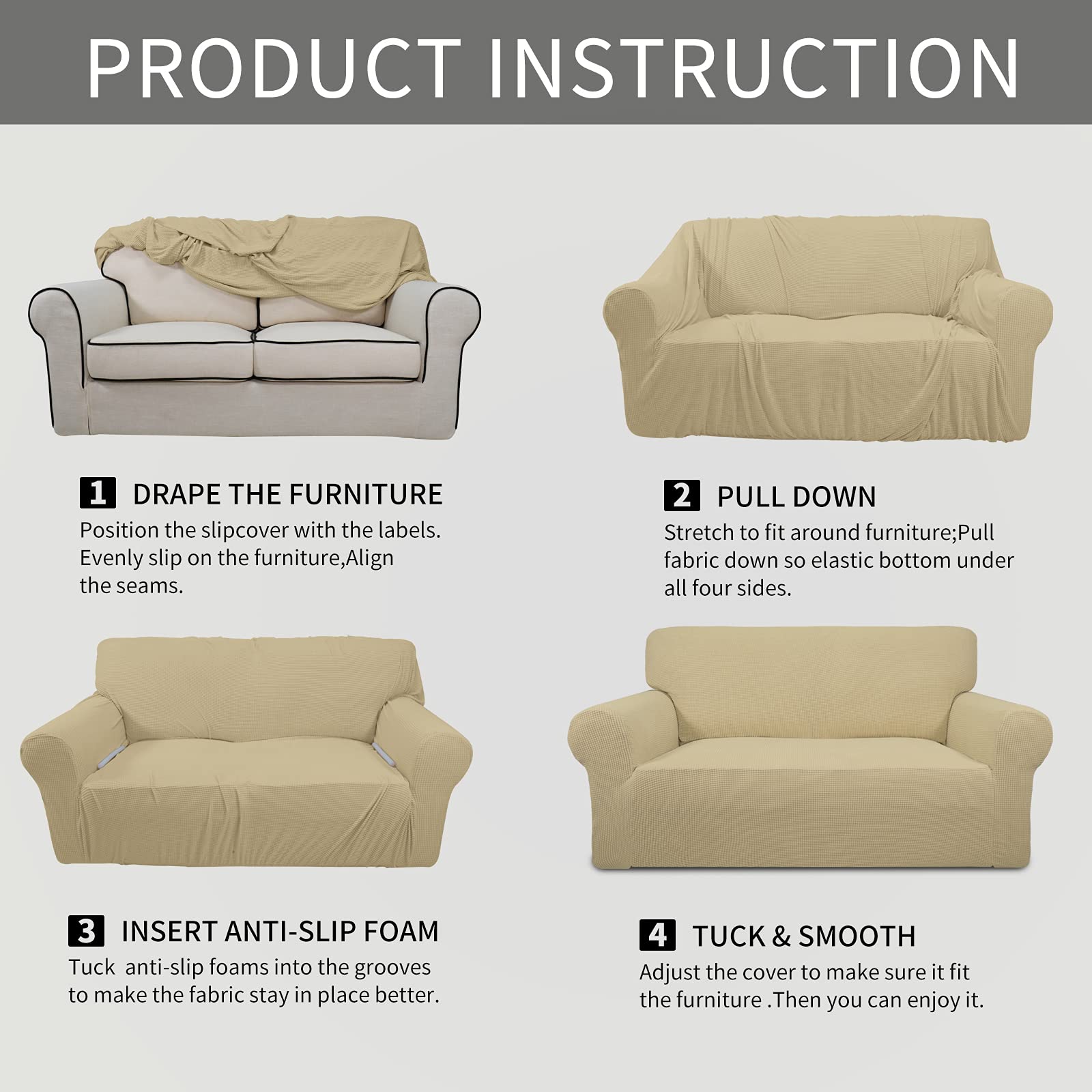 Easy-Going Stretch Couch Covers for Sofa Washable Large Beige