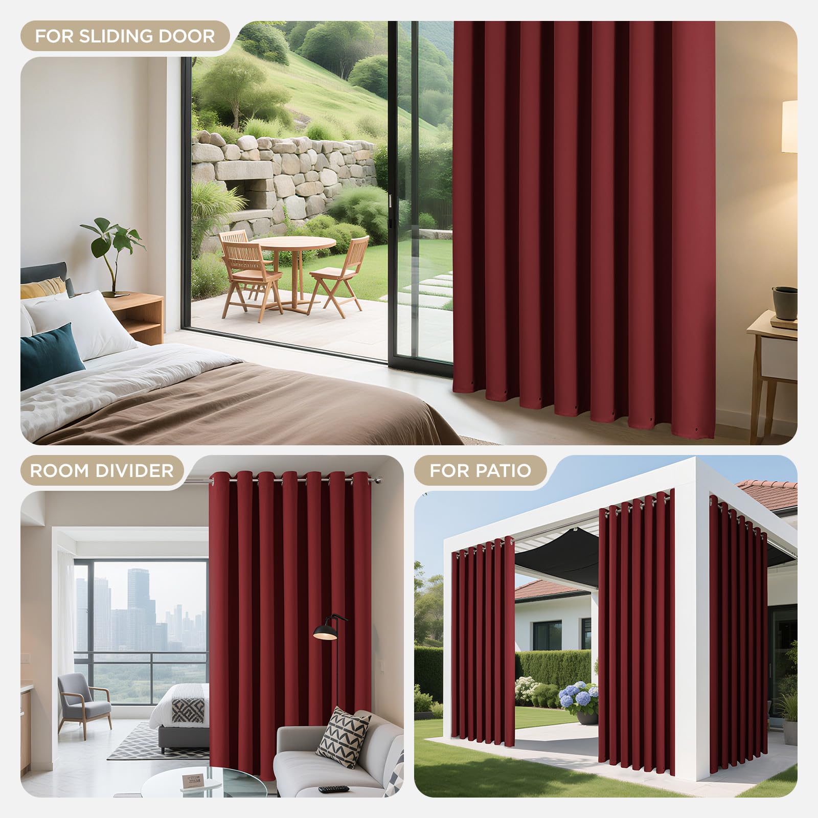 Joydeco Blackout Patio Sliding Door Curtains, Privacy Room Divider Curtains