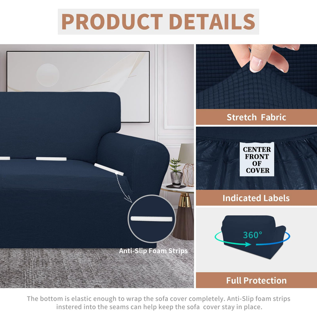 Easy-Going 100% Waterproof Loveseat Couch Cover, Dual Waterproof Sofa Cover, Stretch Jacquard Sofa Slipcover, Leakproof Furniture Protector for Kids, Pets, Dog and Cat (Loveseat, Dark Blue)