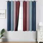 Estelar Textiler Navy Blue and Burgundy Red Ombre Blackout Curtains 45 Inches Long, Room Darkening Gradient Drapes for Kitchen, Thermal Insulated Grommet Curtains for Short Window,52Wx45L,2 Panels
