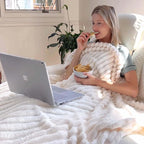 BEDELITE King Size Blanket for Bed, 300GSM Soft & Warm Fleece Blanket, Decorative and Giftable Striped Cream White Blankets for Women, Men, 108"x90"