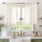 BGment Short Linen Curtains 36 Inch Length for Kitchen Window - Semi Sheer Beige Small Drapes Textured Rustic Natural Rod Pocket for Cafe Lightweight Decorative, 2 Panels, Each Panel 42 Inch Wide