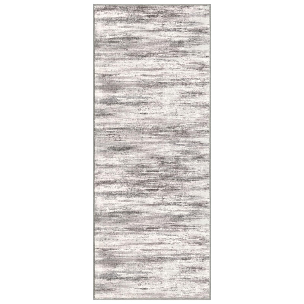 KOZYFLY Modern Abstract Washable Rug Runner 2x5 Hallway Rug Runner Non-Slip Soft Kitchen Runner Rugs, Grey/Light Beige/Brown Striped Carpet for Entryway Bathroom