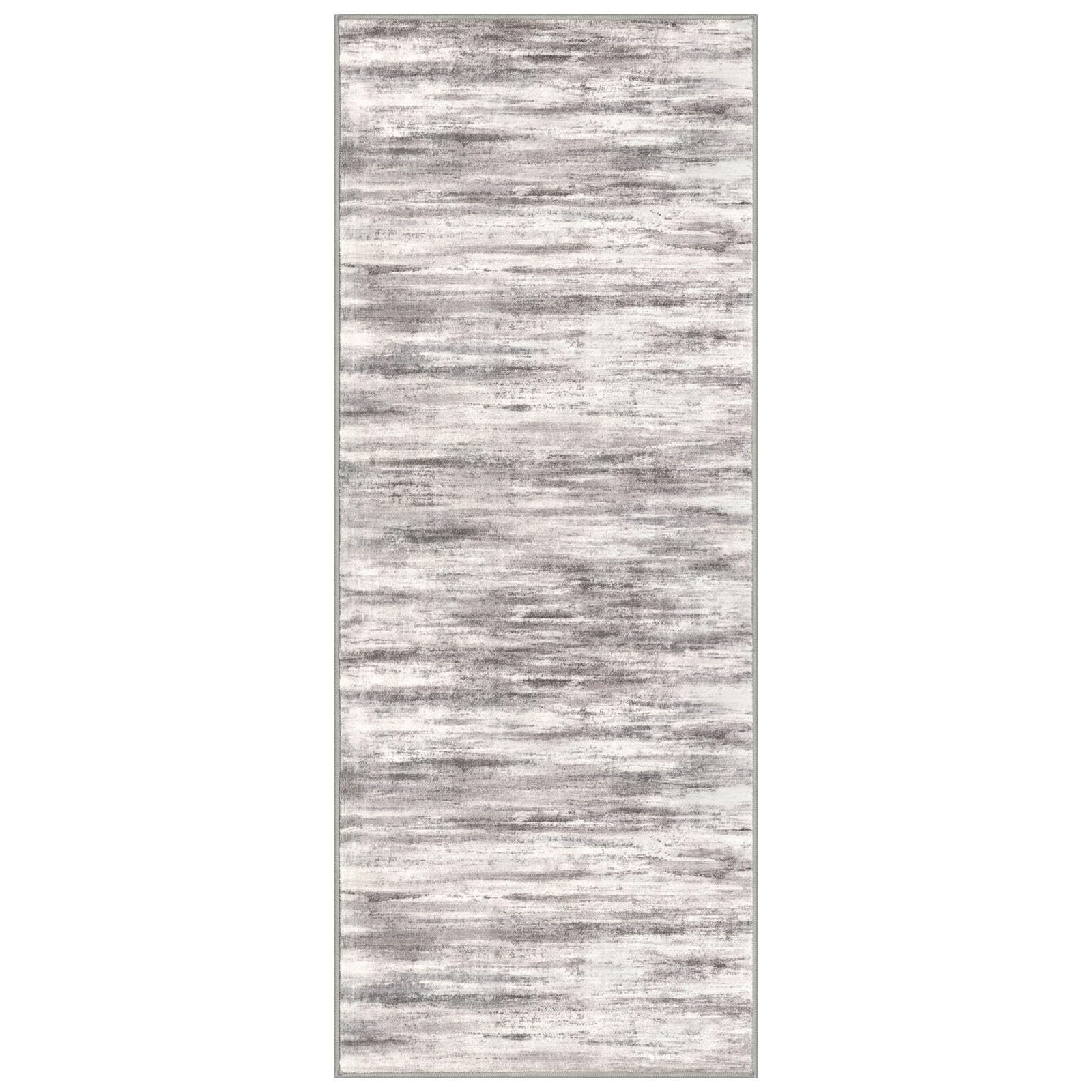 KOZYFLY Modern Abstract Washable Rug Runner 2x5 Hallway Rug Runner Non-Slip Soft Kitchen Runner Rugs, Grey/Light Beige/Brown Striped Carpet for Entryway Bathroom