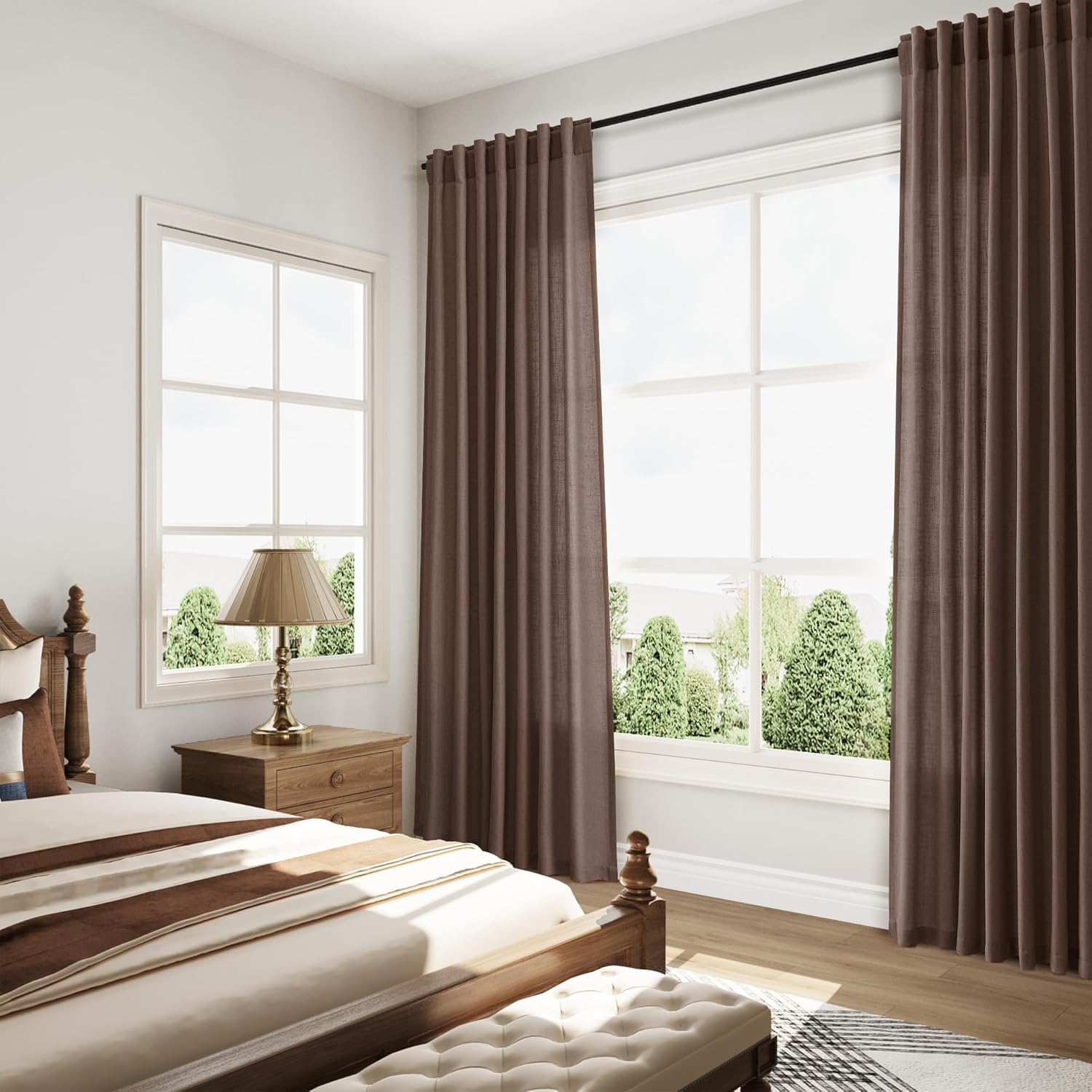Cappuccino Linen 112 Inch Curtains for Living Room Light Filtering Semi Sheer Curtain Back Tab Modern Rustic Home Decor Neutral Drapes Floor to Ceiling High Window for Bedroom 52x112, 2 Panels