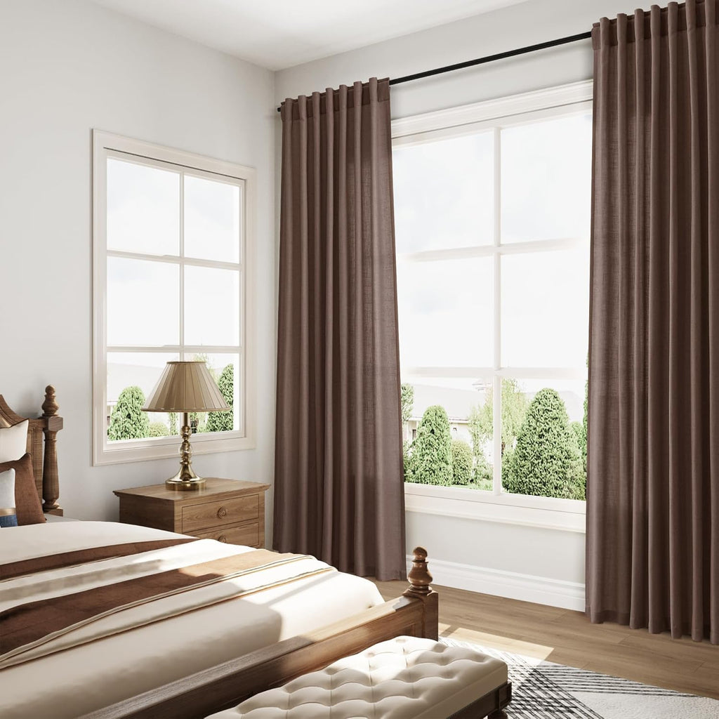 Cappuccino Linen Curtains 80 Inch Length for Living Room Light Filtering Semi Sheer Curtain Back Tab Rod Pocket Luxury Modern Rustic Home Decor Neutral Drapes for Bedroom Dinner Room 52x80, 2 Panels