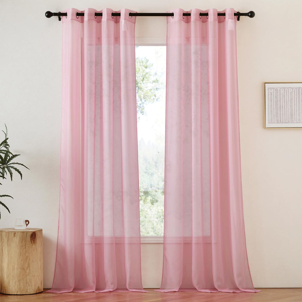 NICETOWN Pink Sheer Curtains for Living Room, Grommet Lightweight Gauzy Textured Sheer Panels Light Filtering Window Treatment for Girls Room, W54 x L108, 2 Panels