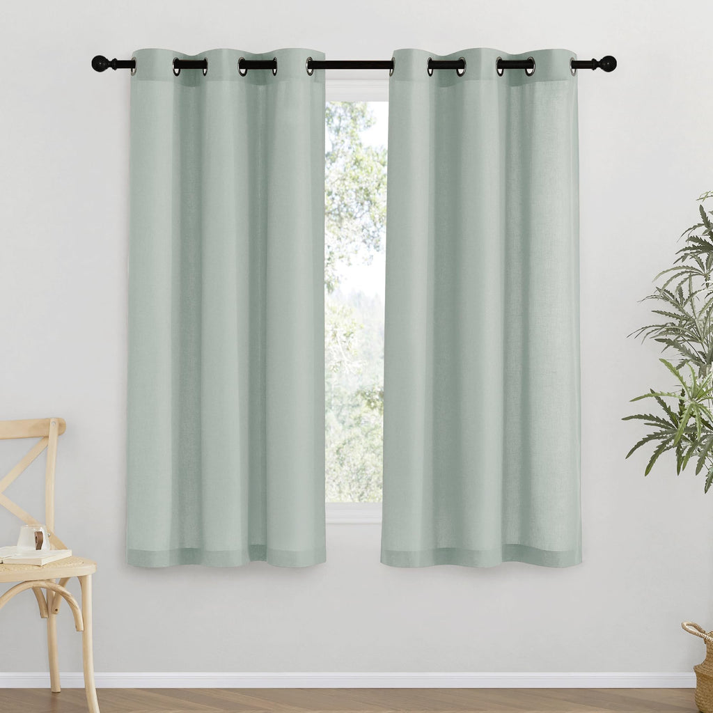 NICETOWN Thick Linen Blend Curtains Flax Textured for Bedroom, Rustic Grommet Semi Sheer Privacy Added Window Curtains & Drapes Light Filtering for Nursery, Sage Green, W42 x L63, Set of 2