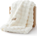 Bedsure 3D Fleece Bubble Blanket for Couch - GentleSoft White Spring Throw Blanket for Sofa Bed Room Decor - Luxury Soft Cozy Blanket Gifts for Kids, Lightweight, Off White, 50"×60"