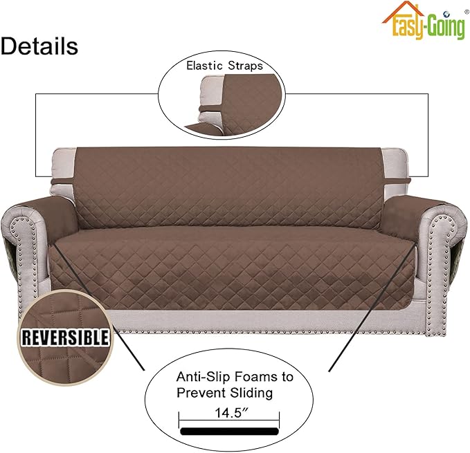 Easy-Going Reversible Oversized Couch Cover for 3 Cushion Couch Sofa Cover for Dogs Water Resistant Furniture Protector Cover with Foam Sticks for Pet (Oversized Sofa, Brown/Brown)