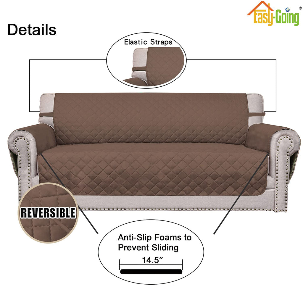 Easy-Going Reversible Oversized Couch Cover for 3 Cushion Couch Sofa Cover for Dogs Water Resistant Furniture Protector Cover with Foam Sticks for Pet (Oversized Sofa, Brown/Brown)