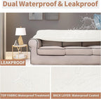 Easy-Going 100% Waterproof Loveseat Couch Cover, Dual Waterproof Sofa Cover, Stretch Jacquard Sofa Slipcover, Leakproof Furniture Protector for Kids, Pets, Dog and Cat (Loveseat, Cream)