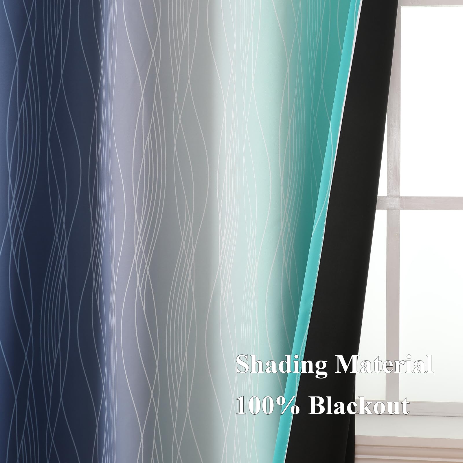 Navy Blue and Teal Gradient Blackout Curtains for Living Room 84 Inch Long