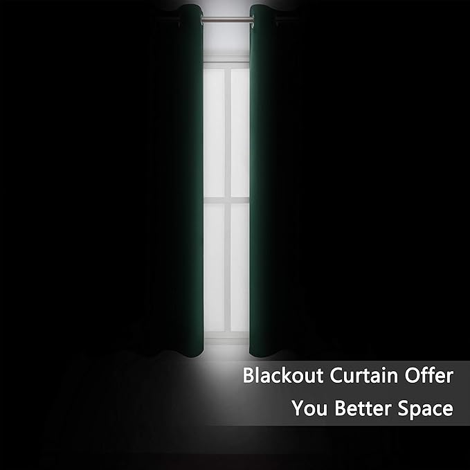 LEMOMO Green Blackout Curtains 34 x 54 Inch Length/Set of 2 Curtain Panels/Thermal Insulated Room Darkening Blackout Curtains for Bedroom