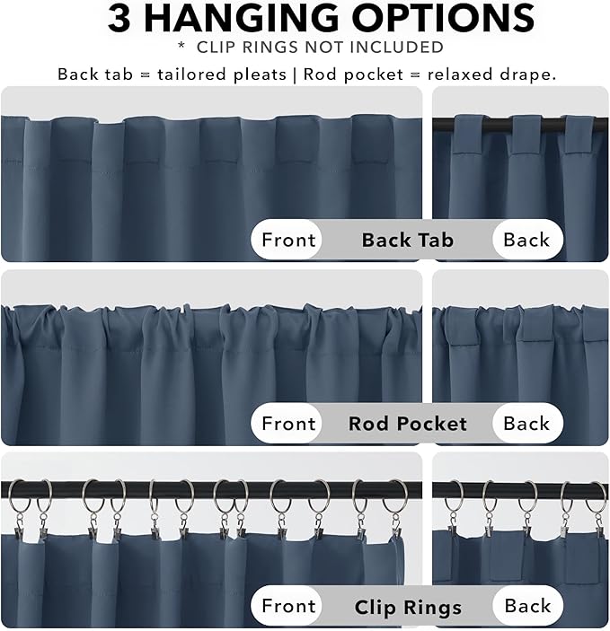 Deconovo Blackout Curtains, Thermal Insulated, W42 x L95 2 Panels, Back Tab, Machine Washable, Room-Darkening Drapes for Bedroom/Living Room Stone Blue