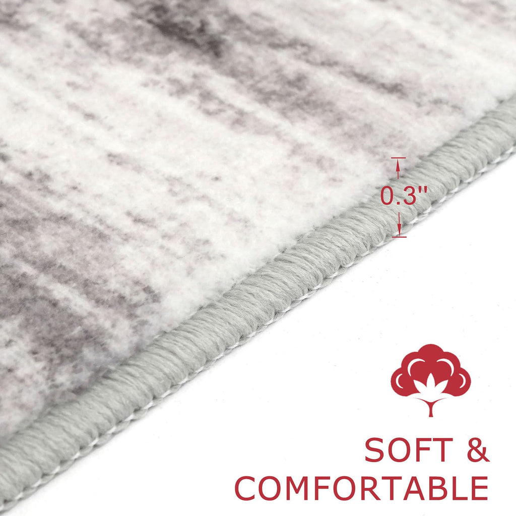 KOZYFLY Modern Abstract Hallway Runner, 2x12 Washable Rug Runner Non-Slip Soft Striped Kitchen Runner Rug, Grey/Light Beige/Brown Print Carpet for Entryway Bathroom