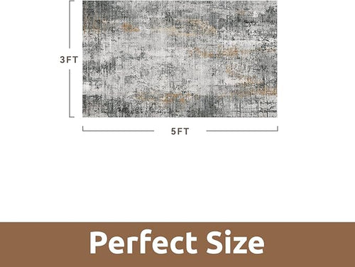 3 x 5 Rug Small Non Slip Area Rug Ultra Soft Machine Washable Low Pile Modern Abstract Area Rugs for Bedroom Living Room Entryway Kitchen Bedside, Grey